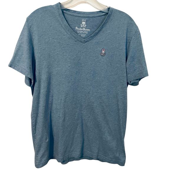 Psycho Bunny Classic V-Neck Light Blue Men's Tee Shirt Pima Cotton Size 4 Small - Picture 1 of 6